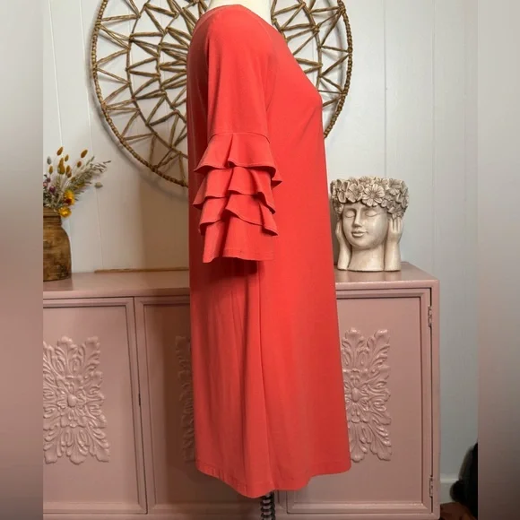 Gabby Skye Orange‎ Sheath Dress with Bell Sleeves - Picture 2 of 6